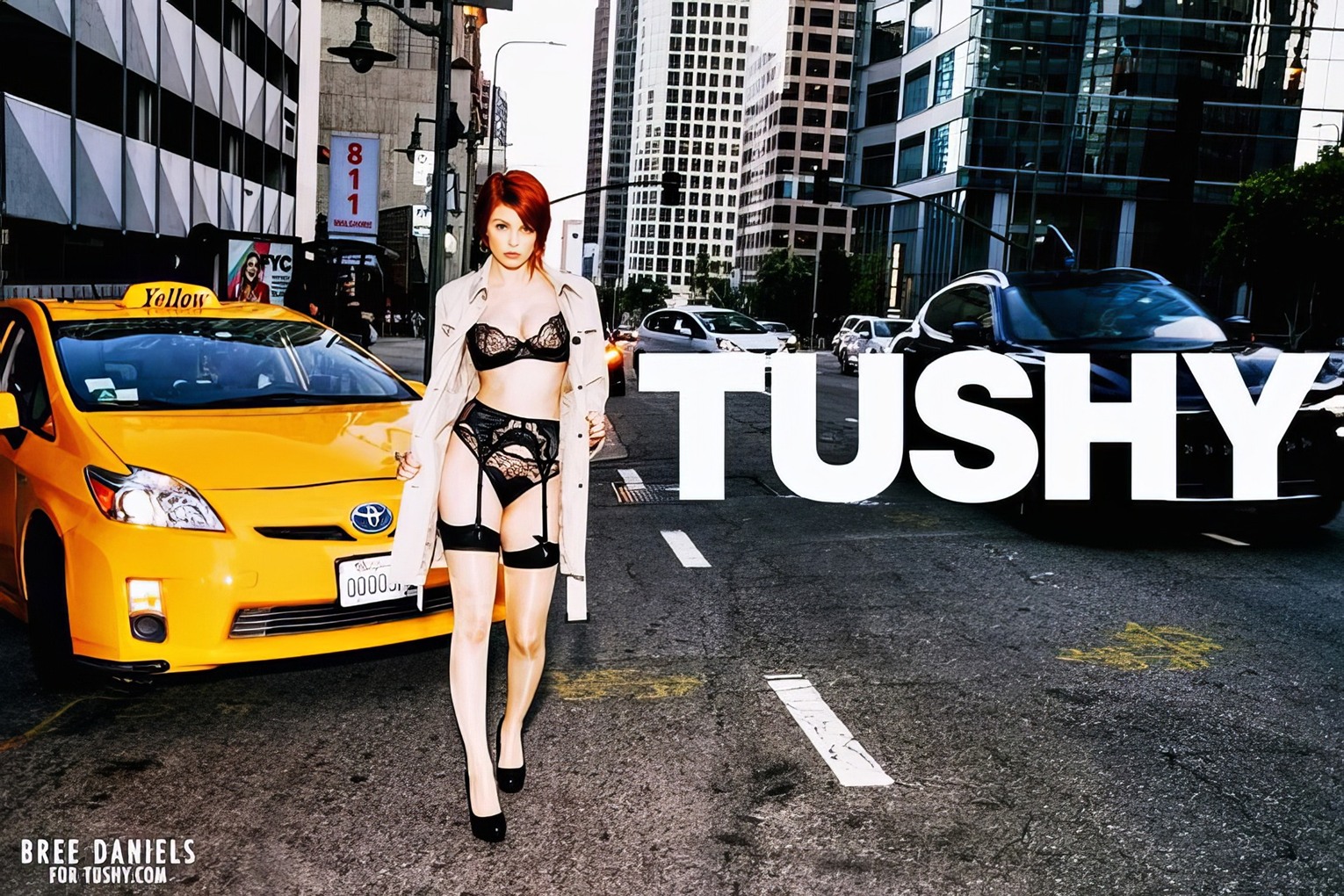 Bree Daniels: Pushing His Limits (Tushy, 2018) Black Lingerie Streets Public All Natural Busty Redhead
