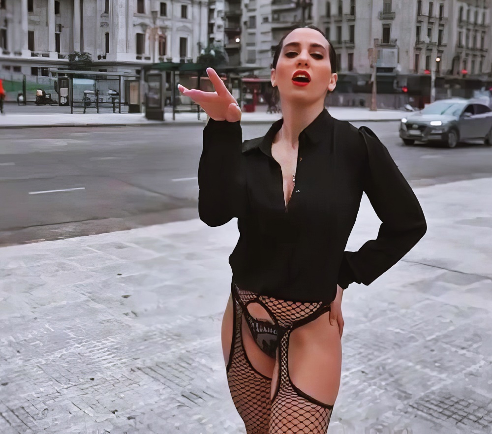Cinthia Fernandez at 32 Years Old: Black Sexy Dress and Stocking Fishnet Lingerie (Argentine National Congress, 2021)