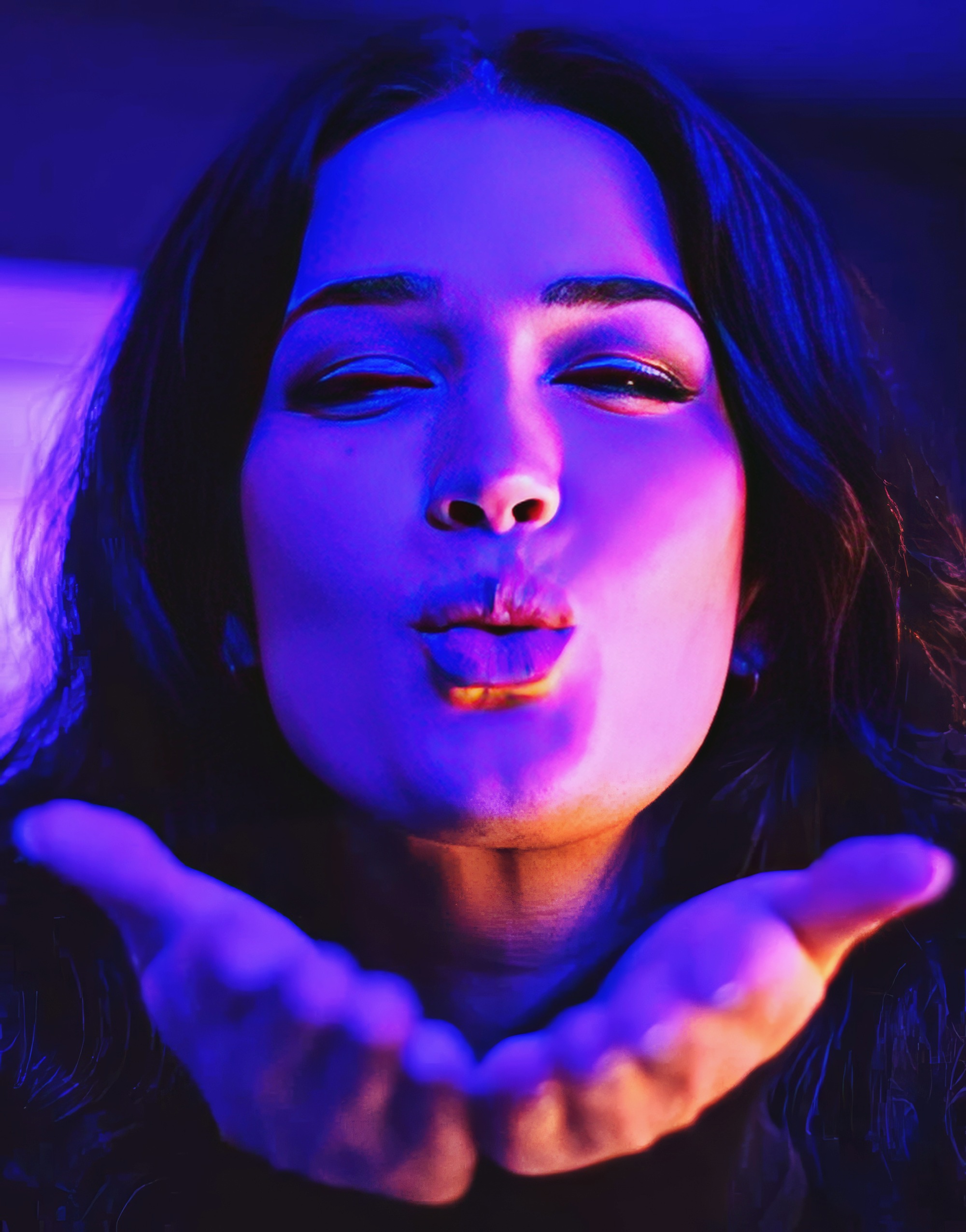 Evelyn Claire at 29 Years Old as Centerfold Model Neon Face Portrait Brunette Natural Princess (2025)