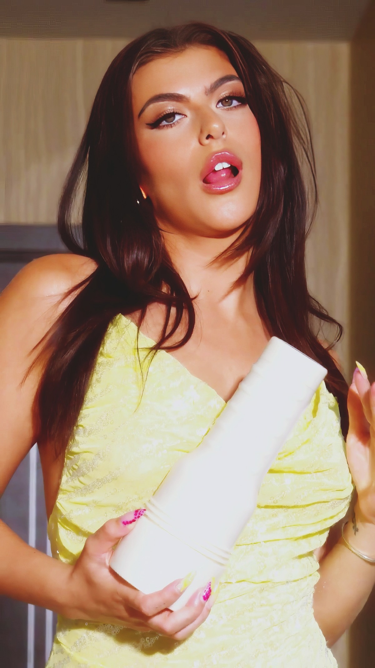 Gal Ritchie at 24 Years Old as Fleshligh Girl Sex Toys Yellow Bright Dress (2025) Best Female Perfomer Pornstar of the Year Wide Hips All Natural Brunette