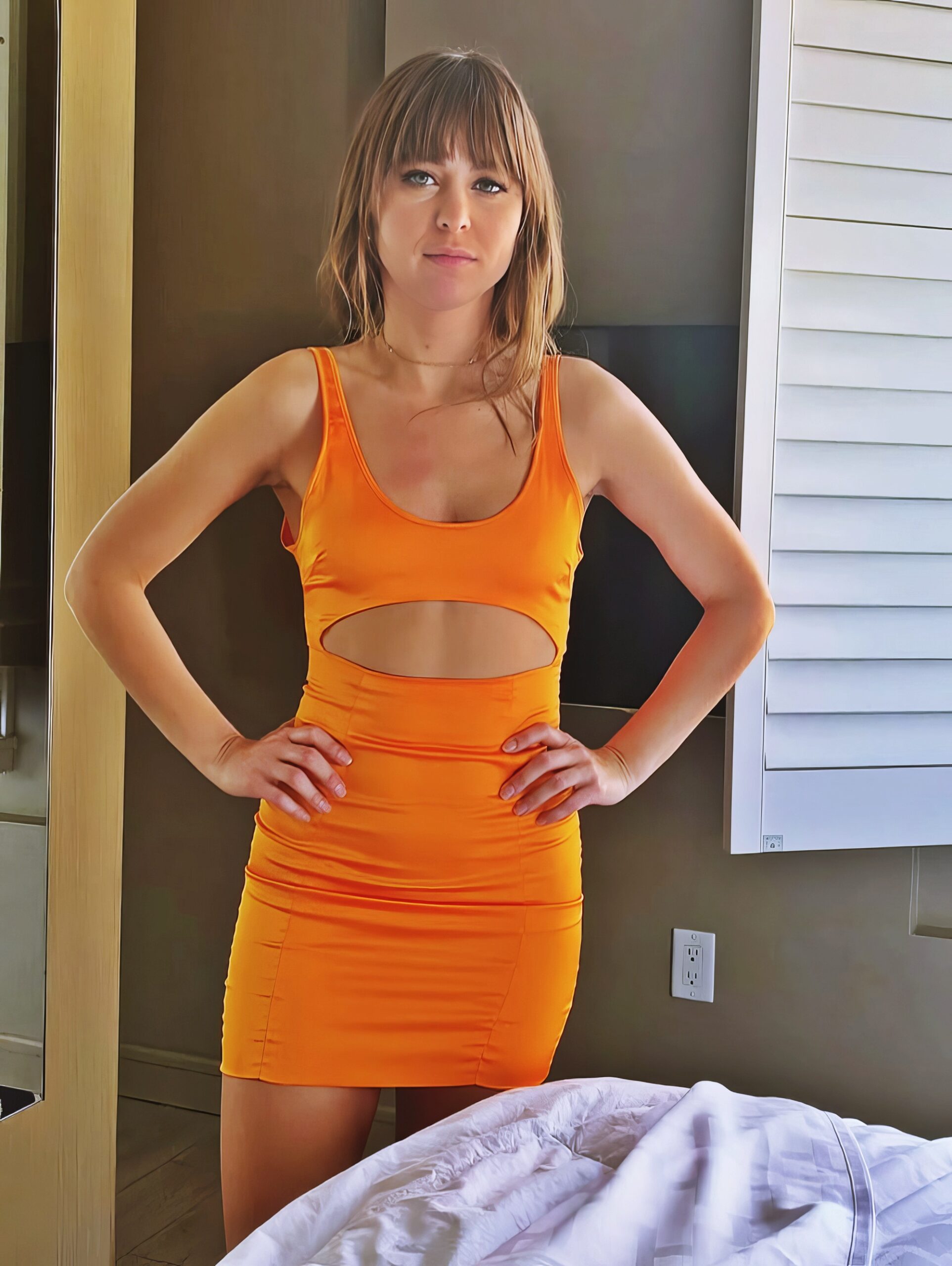 Riley Reid at 33 Years Old: I Have The Most Annoying Step Brother (OnlyFans, 2025) Orange Tight Sexy Dress