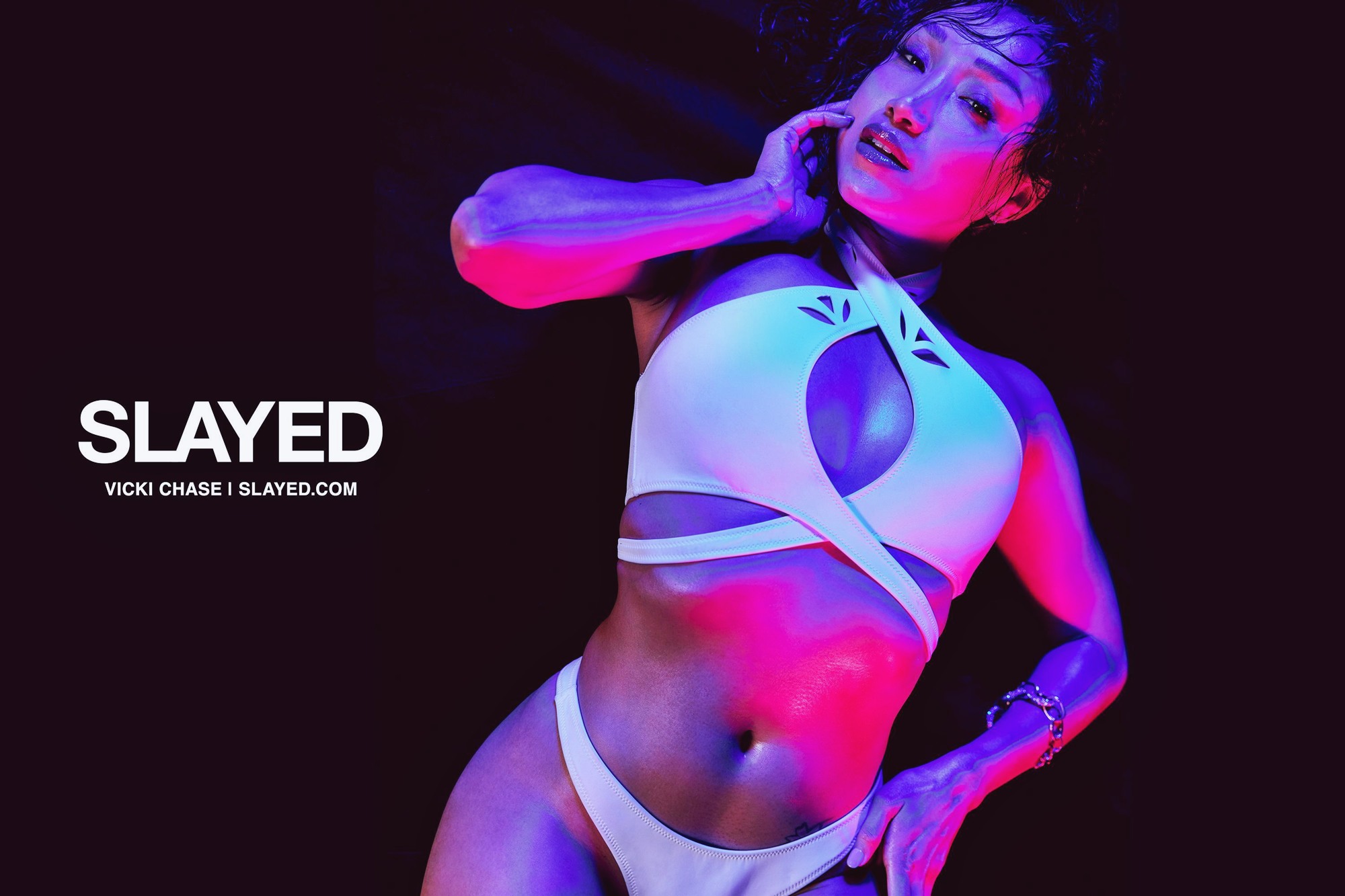 Vicki Chase at 36 Years Old: Wild Things (Slayed, 2021) Porn Chic latin all natural as lesbian perfomer milf White Swimsuit Bikini Neon Indoor