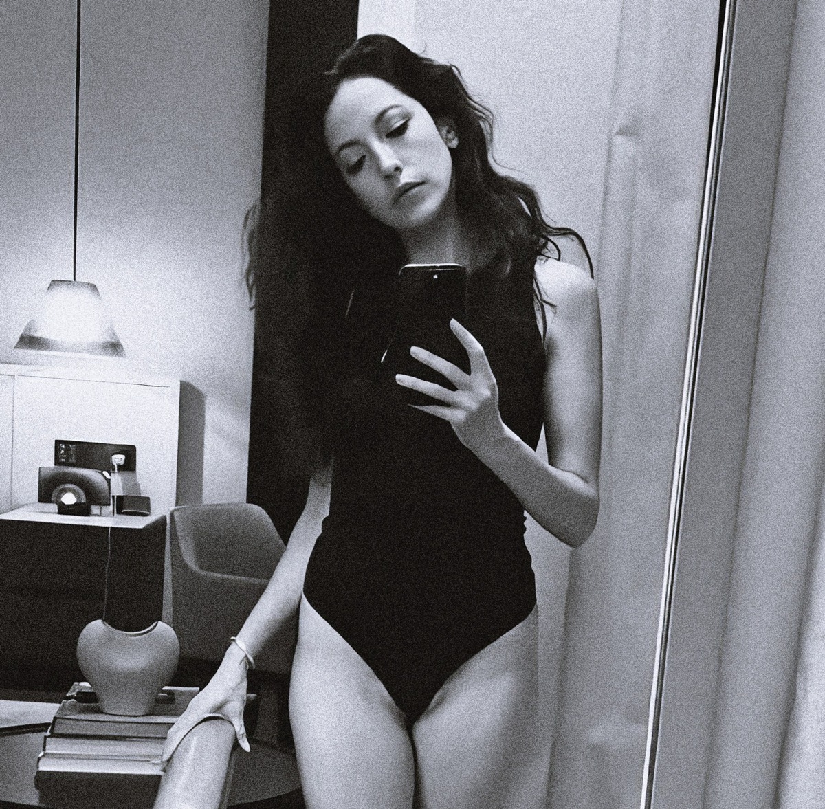 Jenna Haze at 42 Years Old: Fashionista Retired Crowned Pornstar (2025) Black Bodysuit Lingerie Slender MILF Natural Brunette