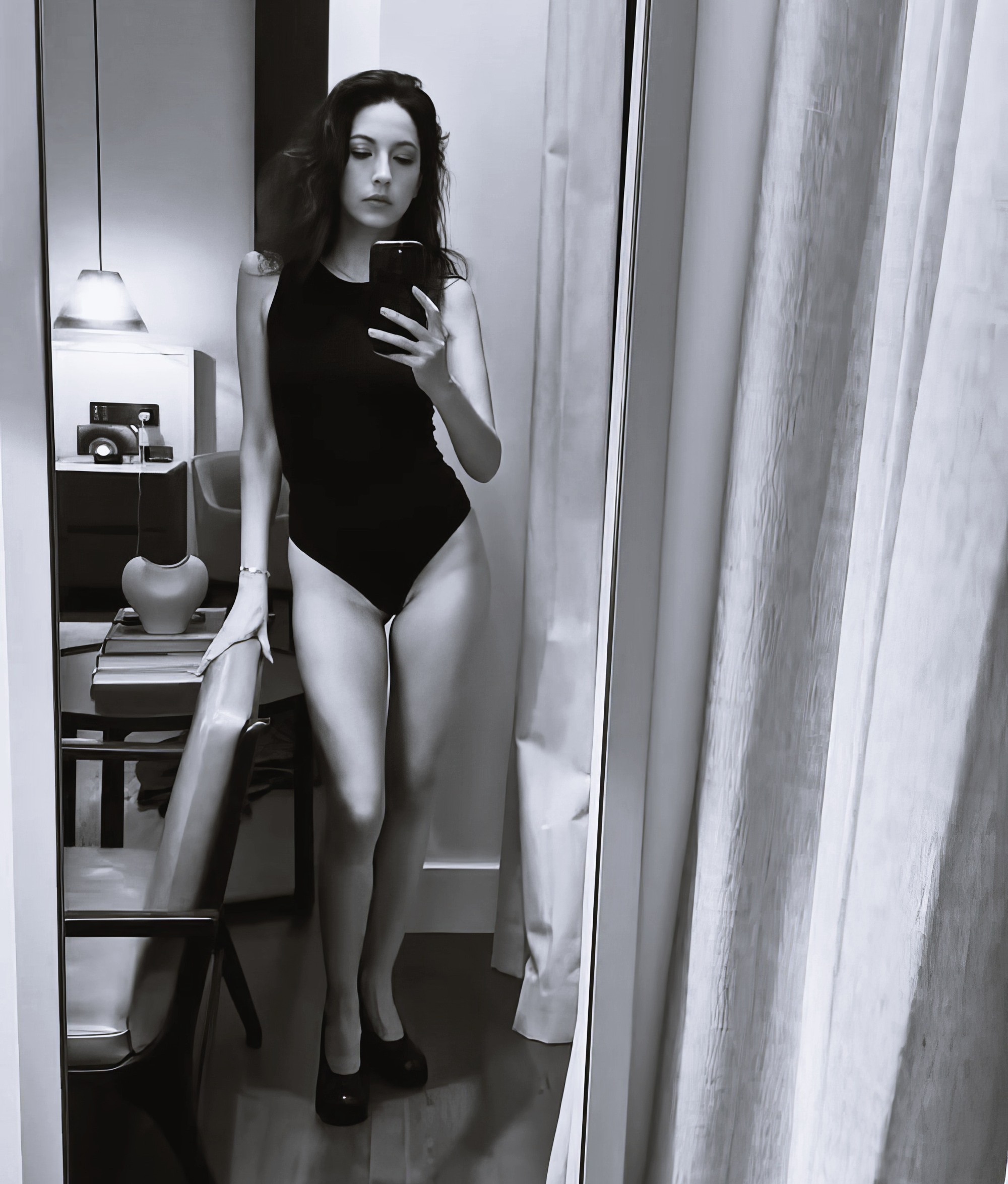 Jenna Haze at 42 Years Old: Fashionista Retired Crowned Pornstar (2025) Black Bodysuit Lingerie Slender MILF Natural Brunette