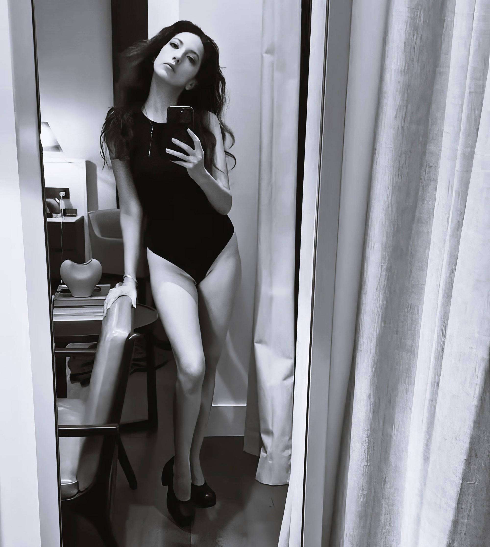 Jenna Haze at 42 Years Old: Fashionista Retired Crowned Pornstar (2025) Black Bodysuit Lingerie Slender MILF Natural Brunette