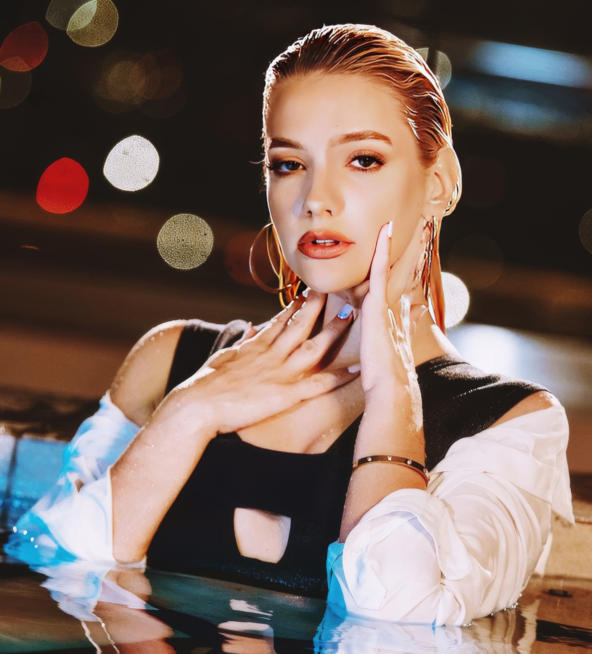 Kenna James, Black Bikini on Pool: Confidence (Tushy, 2020) Swimsuit Face Wet Portrair Natural Blonde Slender Delicate Princess