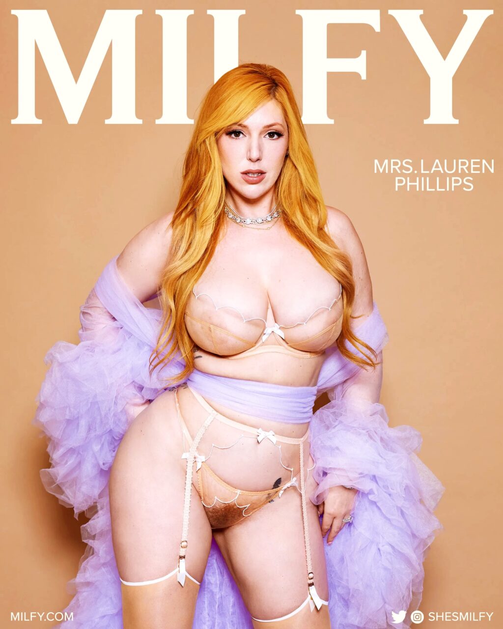 Lauren Phillips at 36 Years Old: Redhead Bombshell Breated Pornstar (Milfy, 2023) beige bikini