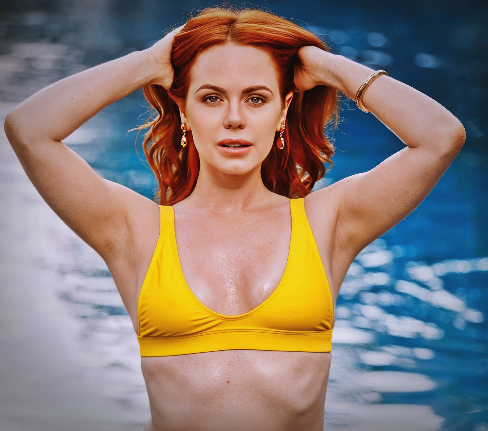 Ella Hughes at 25 Years Old: Insatiable Appetite (Blacked, 2020) Delicate Redhead Princess All Natural Yellow Swimsuit Pool
