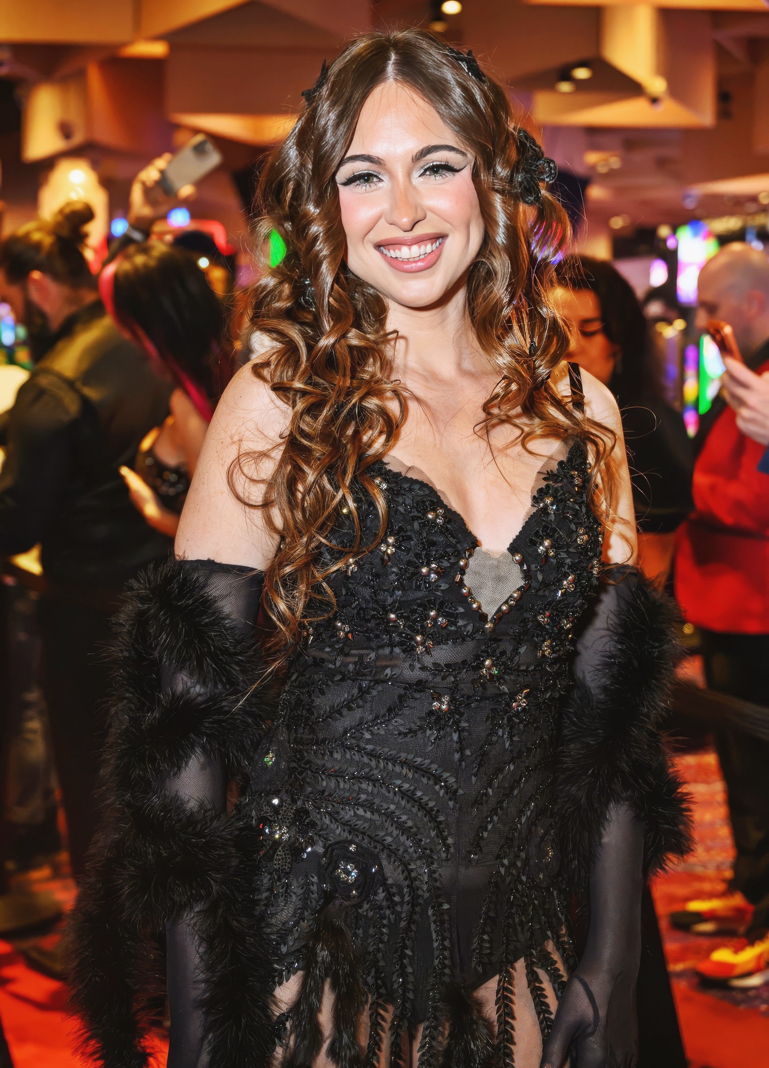 Riley Reid at 35 Years Old Birthday (July, 2026) as Slender Delicate MILF Brunette Black Dress Gala Night (AVN Convention)