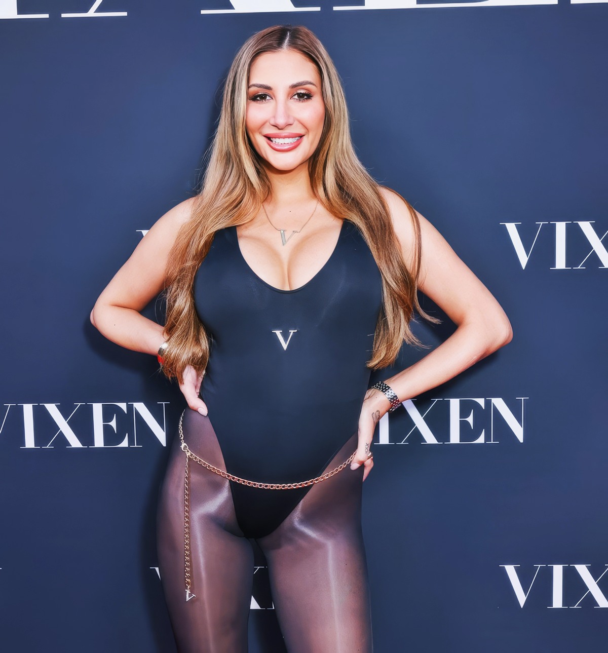 Gianna Dior at 29 Years Old Shines at Vixen’s Star-Studded 10th Anniversary Party (2026) Black Bodysuitswim Fishnet Slender New Big Boobs Busty