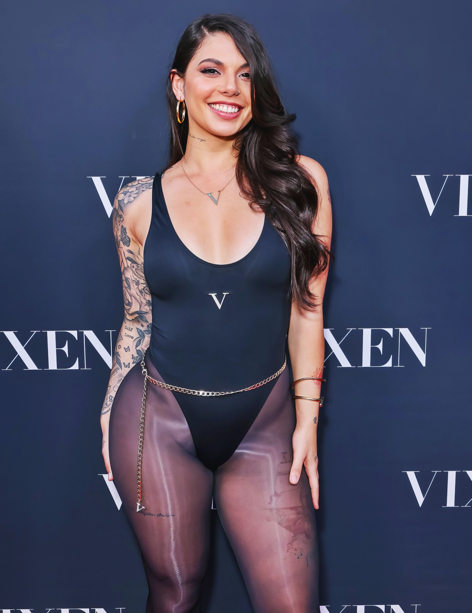 Gina Valentina at 29 Years Old Shines at Vixen’s Star-Studded 10th Anniversary Party (2026) Black Bodysuitswim Fishnet Slender Natural Best Brazil Pornstar
