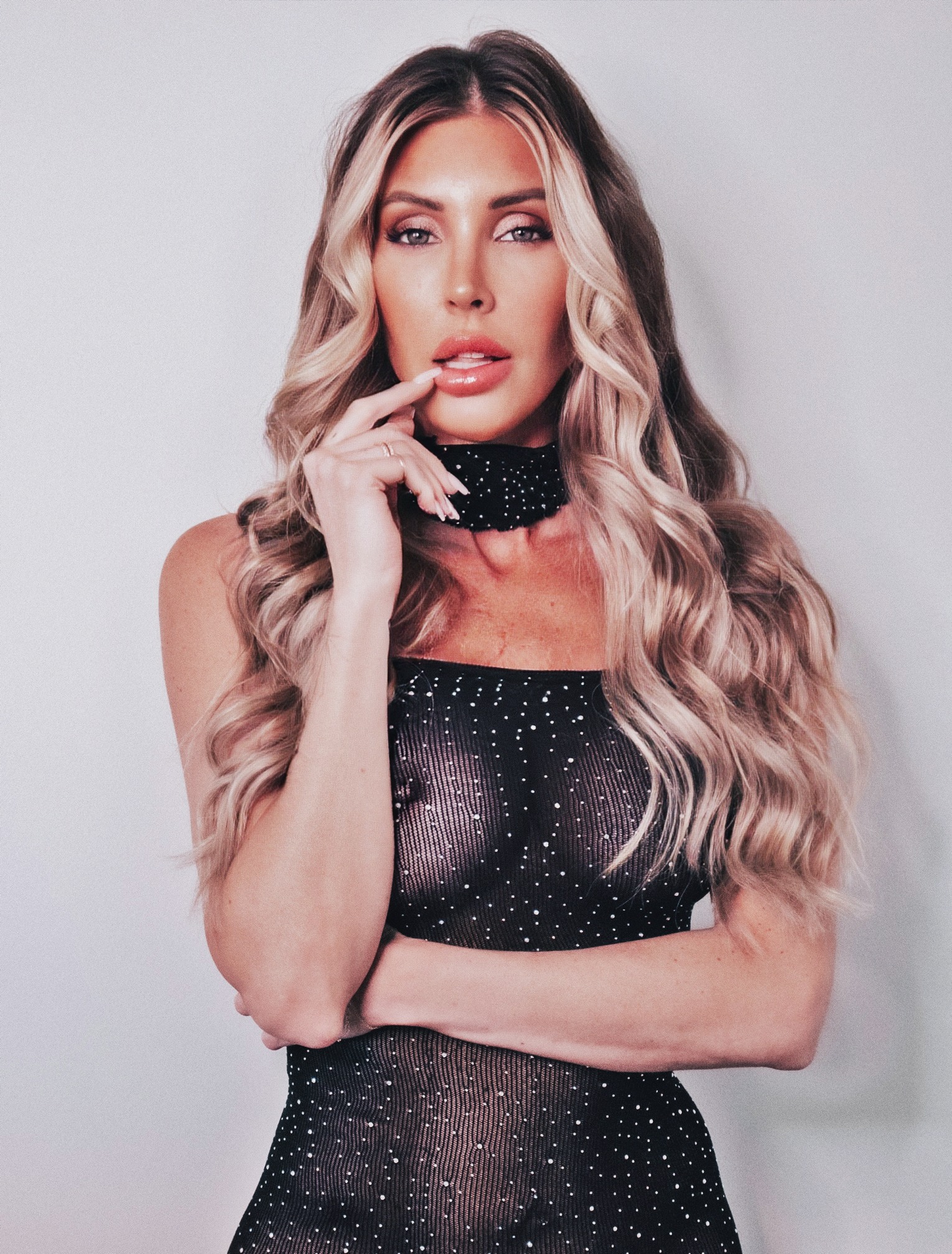 Samantha Saint at 38 Years Old as Tallest Blonde Busty Bombshell MILF as Erotic Centerfold (2026) Black Bright Whore Dress
